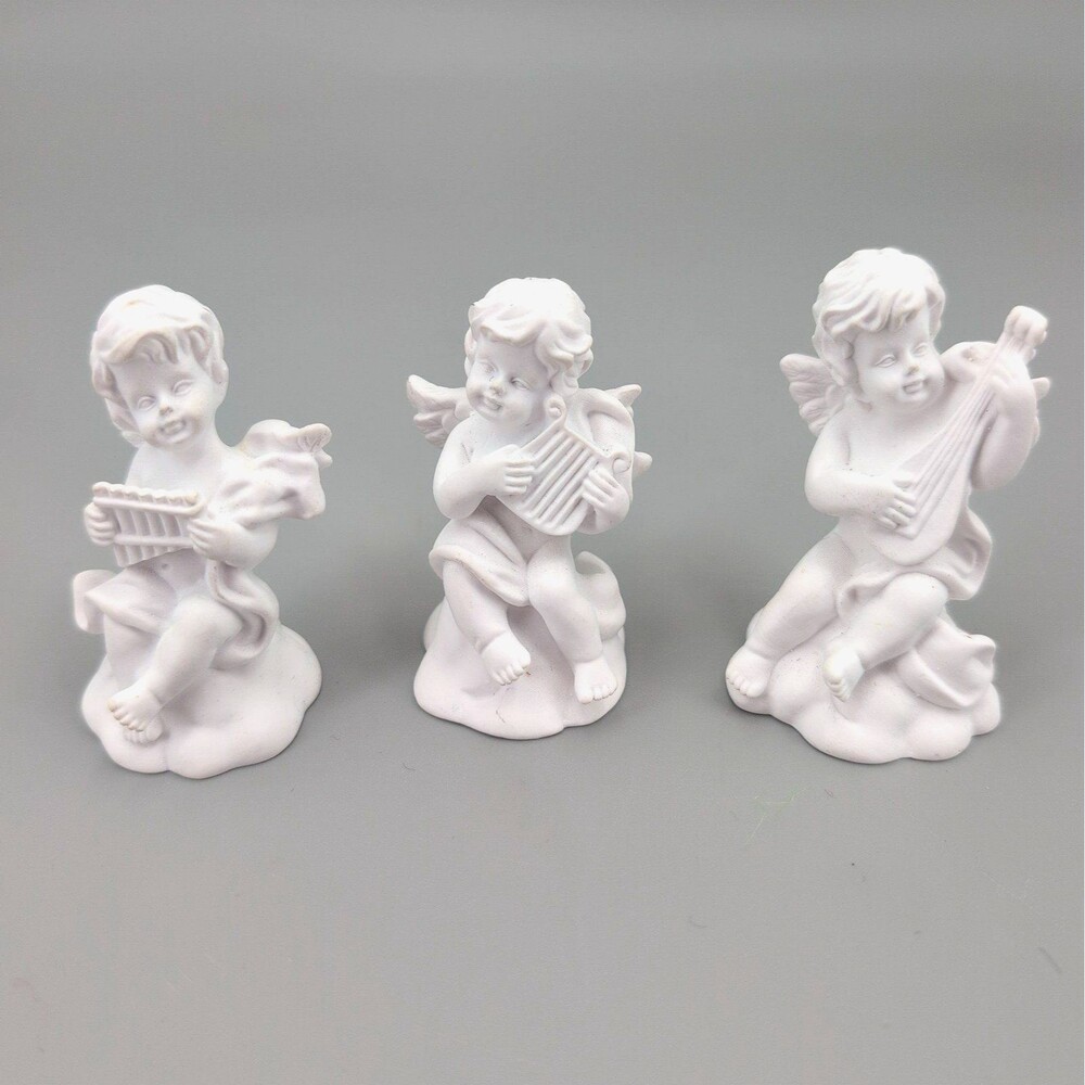 Set of 3 white‎ cherub angel figurines decor